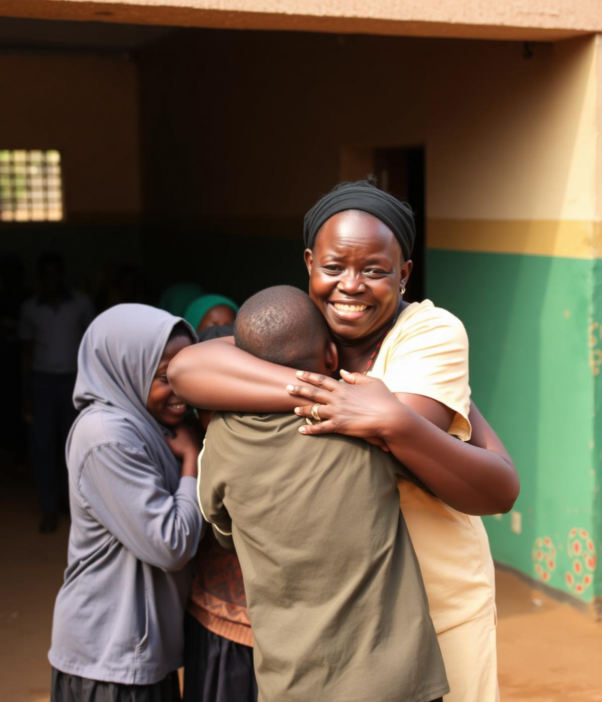 A teacher with students at a partner school